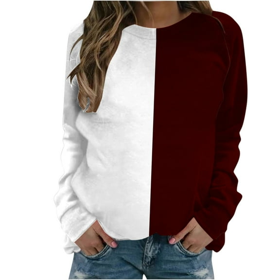BLVB Fall Sweatshirts for Women Color Block Long Sleeve Crewneck Casual Pullover Tops Blosues Loose Womens Clothes