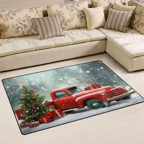 Ryvnso Truck and Christmas Tree Area Floor Mat Non-Slip Carpet Soft Rugs Doormats 31" x 20"