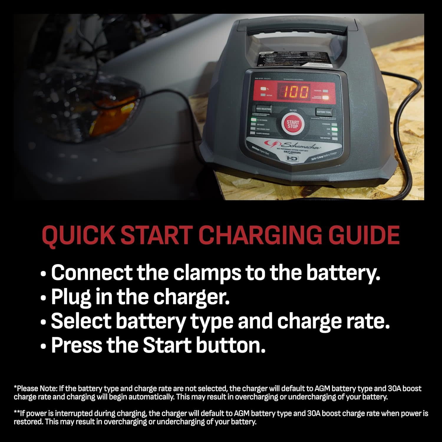 Schumacher Electric 6A Car Battery Charger and 100A Engine Starter, Maintainer, 30A Boost, 6V/12V Sport, Auto, and Marine Batteries, SC1281