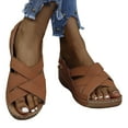 thumbnail image 3 of WIZUTIZ Wedge Sandals for Women Comfortable Sandals for Women Outdoor Comfort Stretch Beach Sandals Hook& Loop Round Toe Summer Shoes Mid Heel (2"-3") Wide Solid Sandals Anniversary Savings Brown, 3 of 6