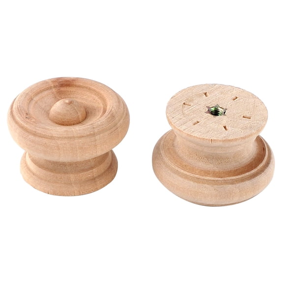 Uxcell Home Furniture Wooden Round Carved Drawer Handle Grip Pull Knob for Furniture 1.5'' x 1'' 2 Pcs