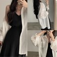 thumbnail image 4 of XISAOK Women Sheer Chiffon Oversized Blouses Top Long Sleeve Collared Button Up Shirt, 4 of 20