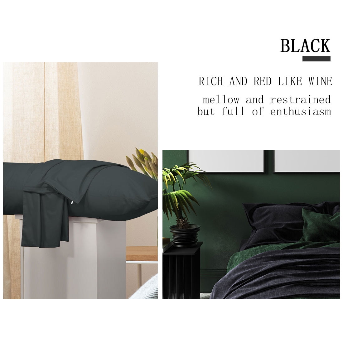 Unique Bargains 3 Pack 100% Cotton Body Pillow Cases Covers with Zipper Black 20" x 54"