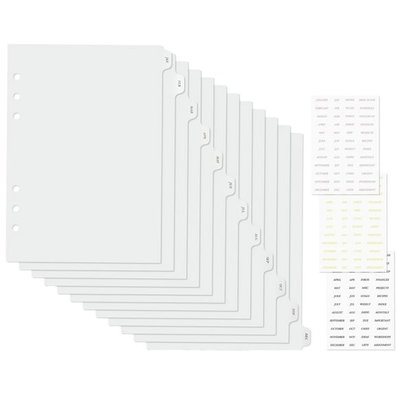 Multibey A5 Plastic Binder Dividers 6 Holes Durable Plastic Tab Dividers for 6-Ring Binders, Notebooks, Planners (Clear, 12 tab)