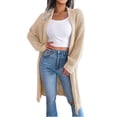 thumbnail image 2 of Lilgiuy Women's Autumn Winter Solid Lapel-Neck Long Cardigan Sweater Coat Tops Beige，4（S） Winter Clothes for 2022, 2 of 5