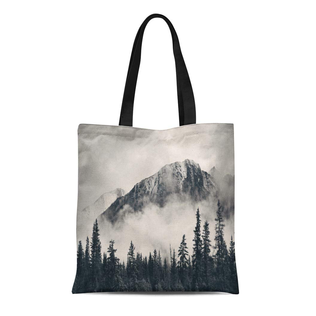 ASHLEIGH Canvas Tote Bag Canada Banff National Park Foggy Mountains and Forest Durable Reusable ...