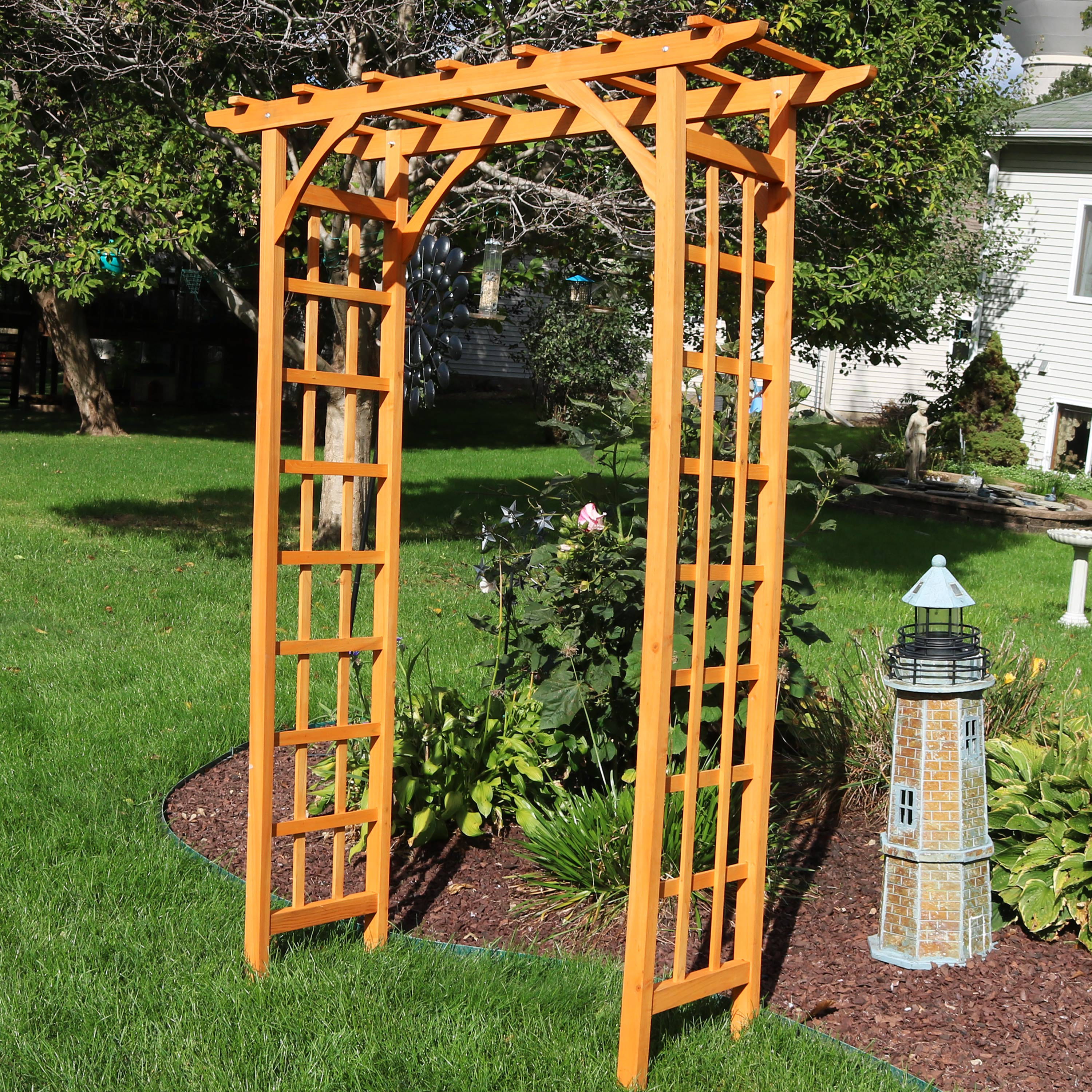 Sunnydaze Wooden Garden Arbor Walkway Wedding Arch - Garden Accent with