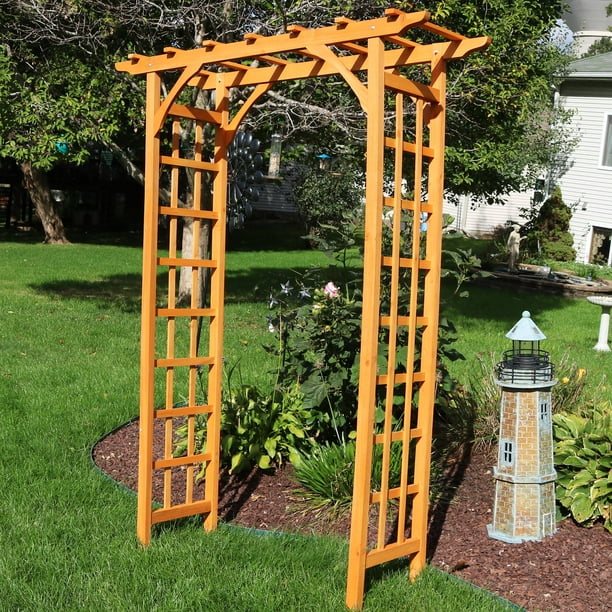 Sunnydaze Wooden Garden Arbor Walkway Wedding Arch - Garden Accent with ...