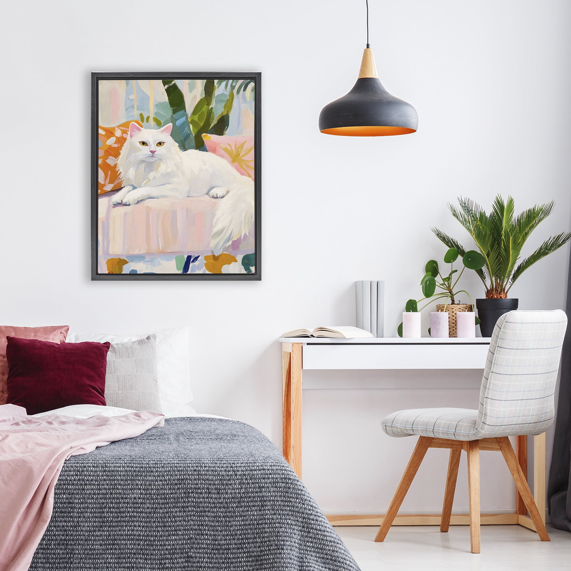 Stupell Industries Fancy Cat on Pastel Sofa Black Framed Floater Canvas Wall Art, design by The Prints Vibe