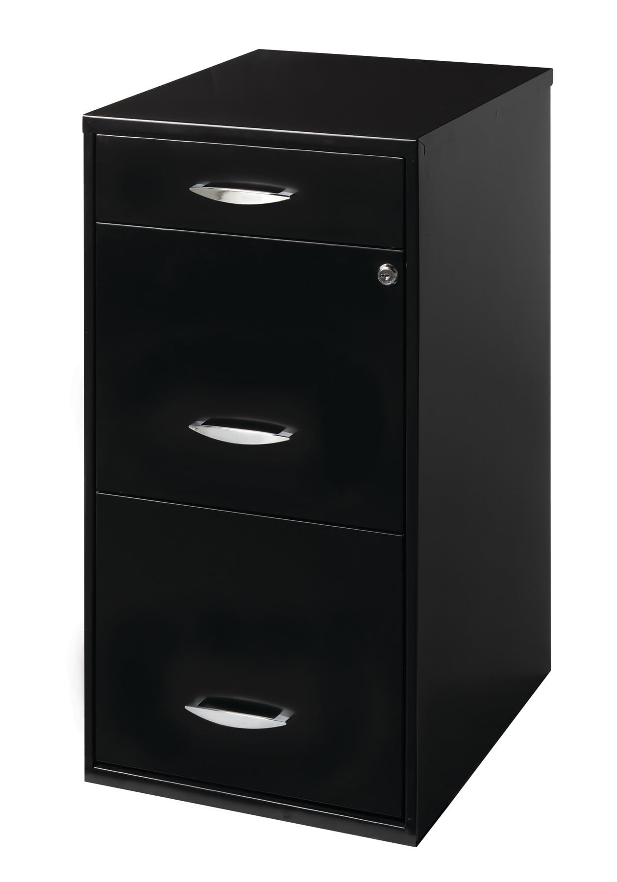 2-Units Office Dimensions 18 Deep 3 Drawer Metal File Cabinet Organizer with Pencil Drawer Black