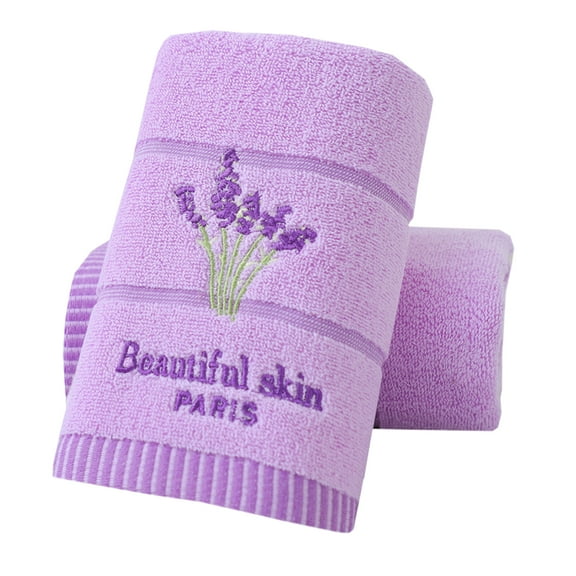 Pidada 100% Cotton Embroidered Lavender Floral Pattern Hand Towels for Bathroom Set of 2 (Purple)