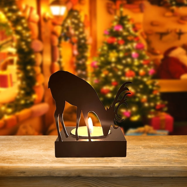 Candelabro de reno de Navidad de metal - Elegante decoración de hierro sobre la mesa con ambiente festivo, 3,54x2,44x2,28 pulgadas