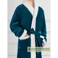 thumbnail image 3 of PAVILIA Mens Robe, Sherpa Lined Robe for Men, Fleece Fluffy Warm Long Bathrobe for Bath Shower Spa with Shawl Collar and Pockets, Sherpa Sea Blue, 3 of 6