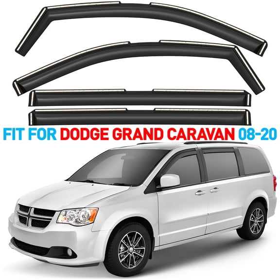 GrandWheel Co Smoke Tinted In-Channel Side Window Vent Visor Deflectors Rain Guards Compatible with Dodge Grand Caravan 2008-2020 - 4 pcs. GW0584