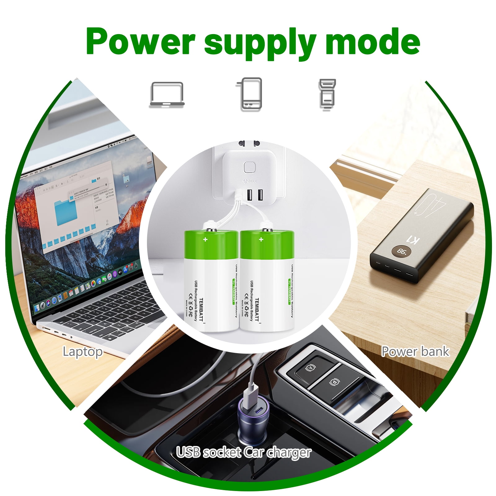 USB Rechargeable D Lithium Batteries 8 pack,1.5V 7500mAh Rechargeable D Battery ,Lr20 1.5v Battery Size D