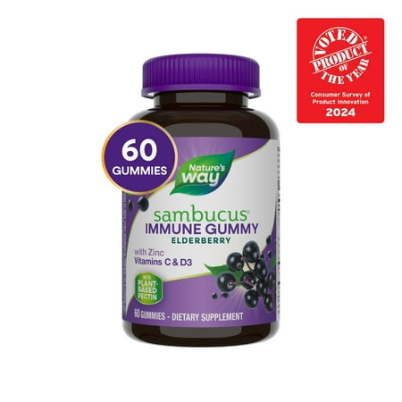 Nature's Way Sambucus Elderberry Immune Gummies, with Vitamins C, D3, & Zinc, Unisex, 60 Ct