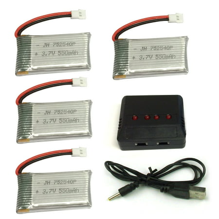 Cheerwing 3.7V 550mAh Lipo Battery (4PCS) with 4 In 1 Battery Charger for Syma X5SW X5 X5C X5C-1 RC Quadcopter Drone