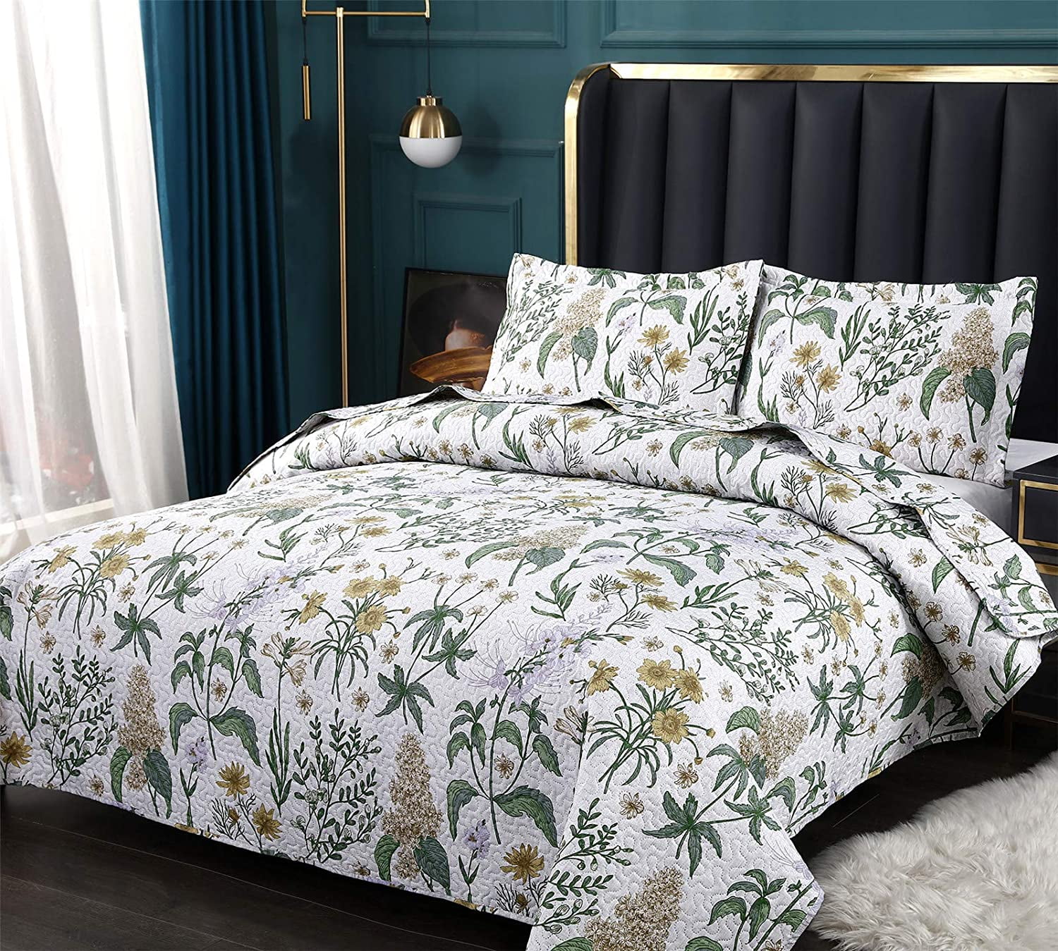 Jessy Home Yellow Floral Bedding Set Lilac Quilt Twin Bedspread Coverlet Green Flower Bed Cover