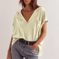 thumbnail image 2 of JIUIKE Oversized Tops for Women Short Sleeve T-Shirts Deep V Neck Solid Color Loose Fitting Tees, 2 of 8