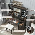 thumbnail image 4 of OKD Farmhouse Rustic Makeup Vanity Desk with Sliding Mirror and Lights, Glass Top Vanity Set with Charging Station, 4 Drawers & 1 Cabinet, Includes Stool - Big Vanity for Bedroom, Dark Rustic Oak, 4 of 12