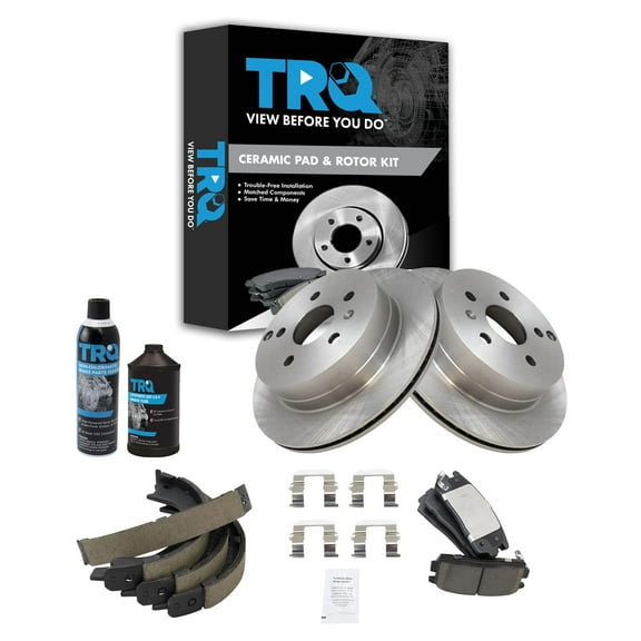 TRQ Rear Brake Kit Ceramic Brake Pad Rotor Parking Shoes w/Chemicals BKA16939 Fits select: 2010-2017 CHEVROLET EQUINOX, 2010-2017 GMC TERRAIN