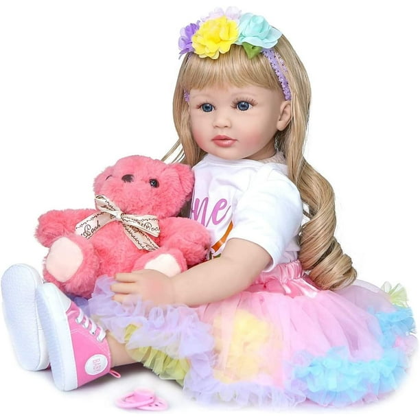 Toddler Reborn Baby Doll Girl Princess with Curly Blonde Hair 24 Inch 60cm Real Life Looking Reborn Toddler Dolls Soft Body Snuggle Cuddle Doll for Girls Gifts (24 inch Girl Colorful Dress) - Toddler Reborn Baby Doll Girl Princess with Curly Blonde Hair 24 Inch 60cm Real Life Looking Reborn Toddler Dolls Soft Body Snuggle Cuddle Doll for Girls Gifts (24 inch Girl Colorful Dress) -