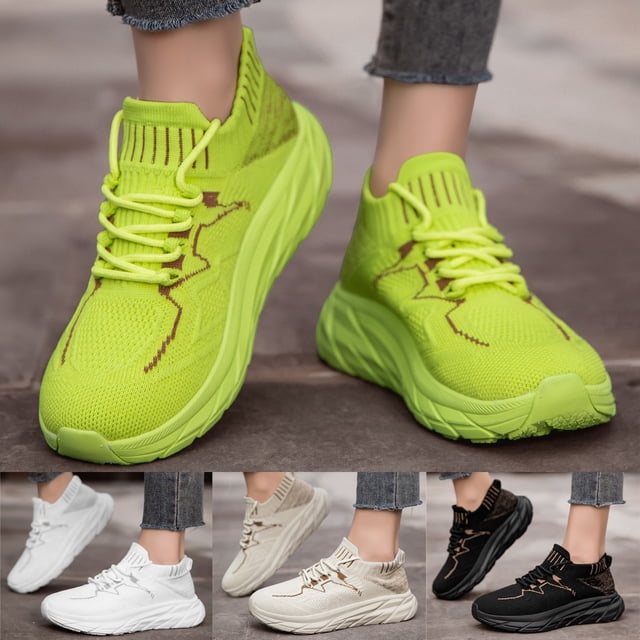 Espadrilles pour Femmes Mode Couleur Unie Maille Lacets Espadrilles Respirantes Chaussures de Course Chaussures de Course Femmes Vert 42