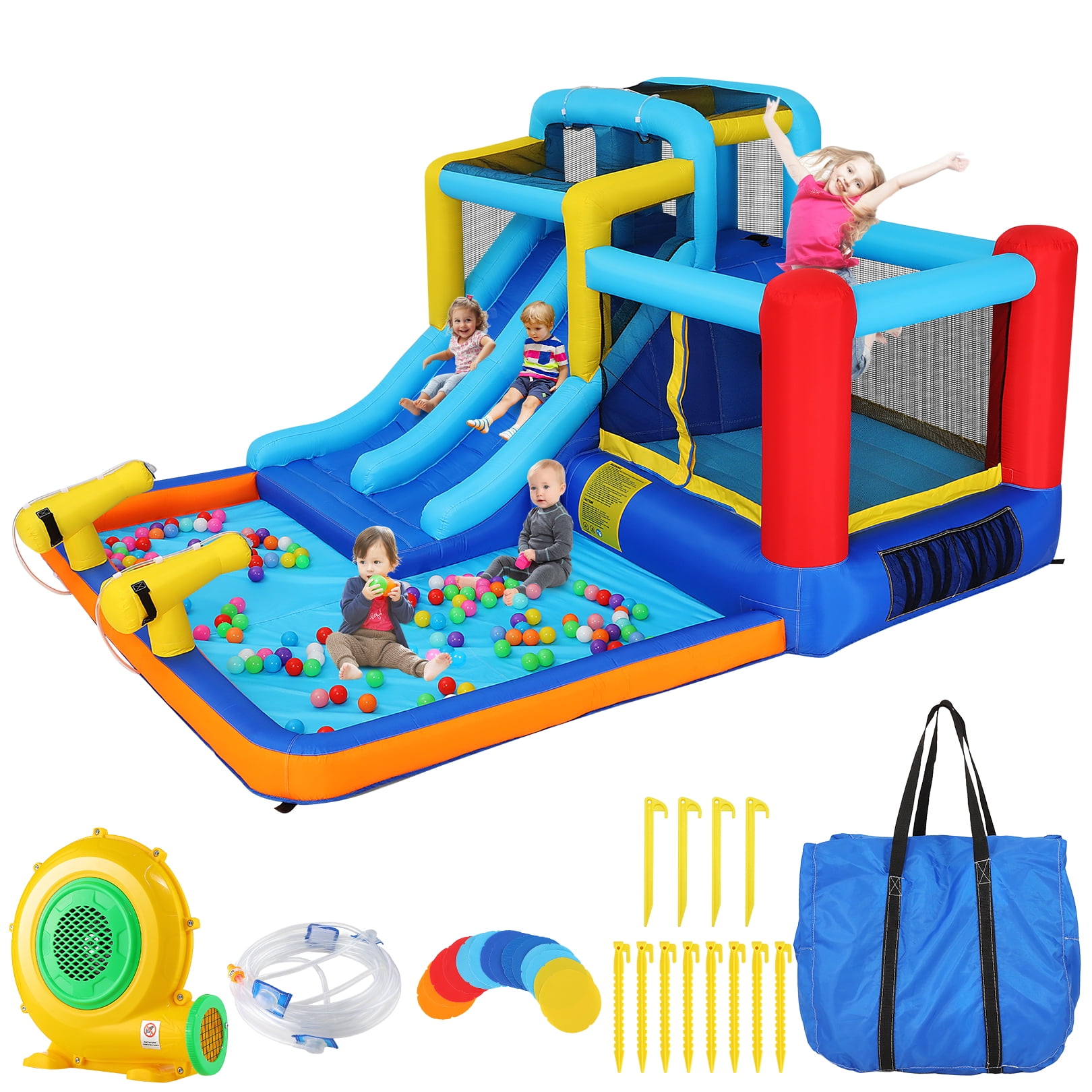 Sailvan Inflatable Bounce House for Kids with Large Splashing Pool, 146 x 132 x 82 inch Indoor/Outdoor Bouncy Bouncing Area, Included 2 Water Slides Climbing Wall Blower