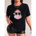 thumbnail image 1 of Playera Deportiva Manga Corta Mujer Dry-FitCasual Crew Neck T-Shirt for Women with Cool Santa Print - 100% Polyester, Medium Stretch, Knit Fabric, Hip-Hop Style, Short Sleeve Top for Spring/Summer/F, 1 of 8