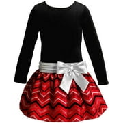 Emily West Girls Black  Red Chevron Velour Holiday Special Occasion Dress 4
