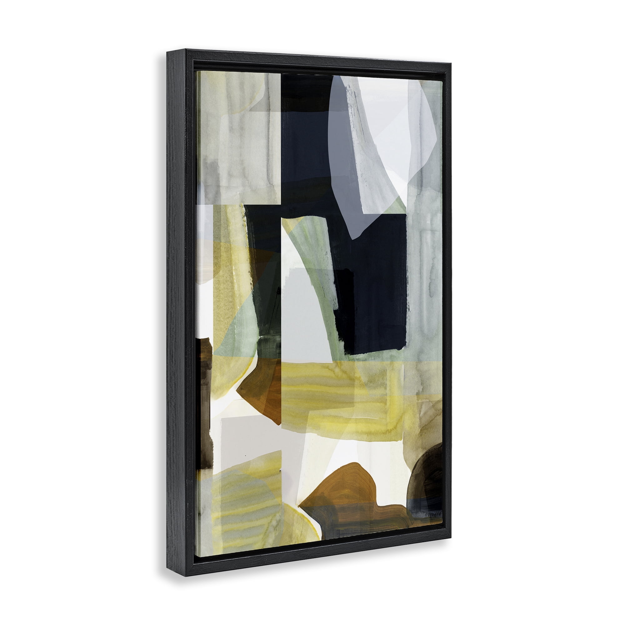 Stupell Industries Brushed Blocked Abstraction Abstract Painting Black Floater Framed Canvas Art Print Wall Art, 17 x 25