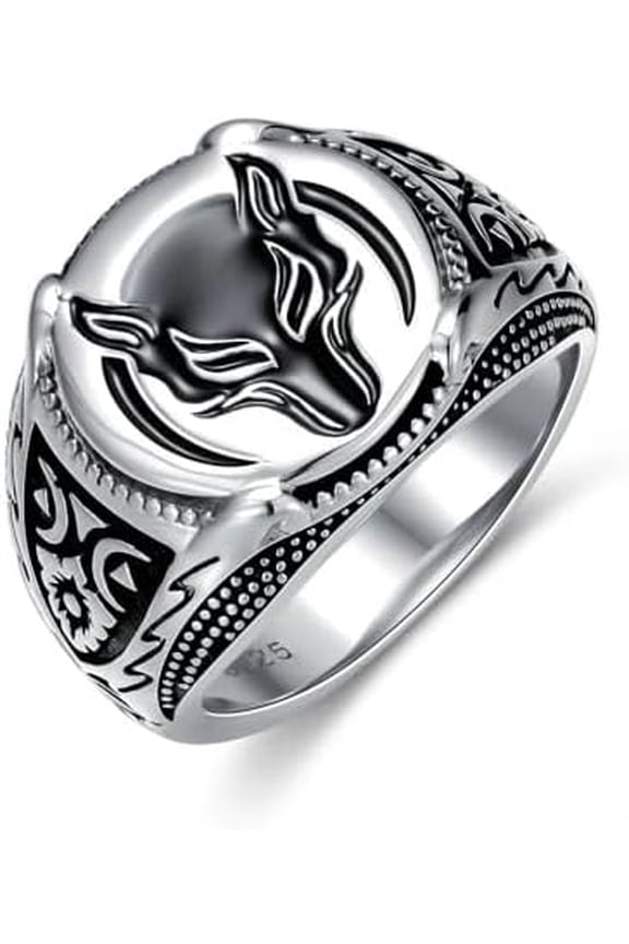 Wolf Ring for Men Sterling Silver Viking Rings Wizard Warrior Hunter Wolf Head Gift for Men (13)