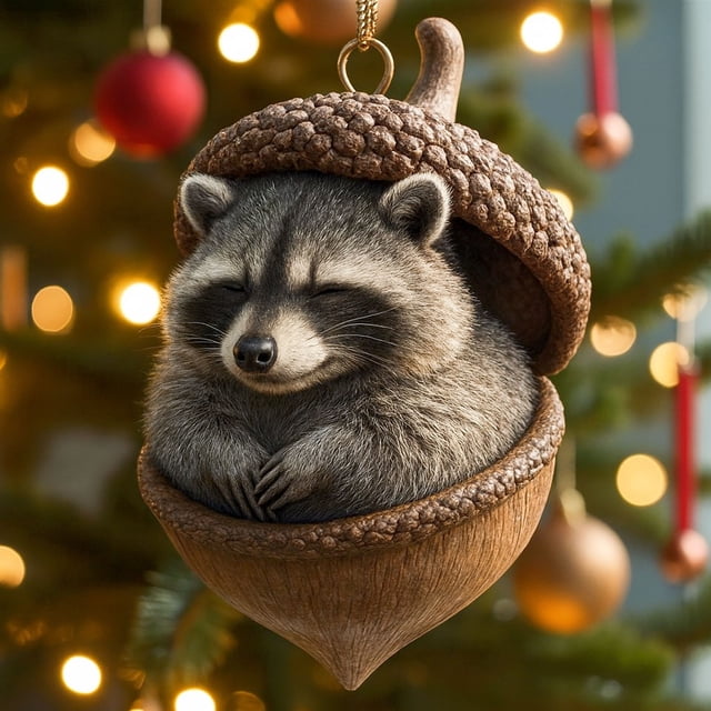 Adornos navideños de bellotas de animales del bosque en 2D