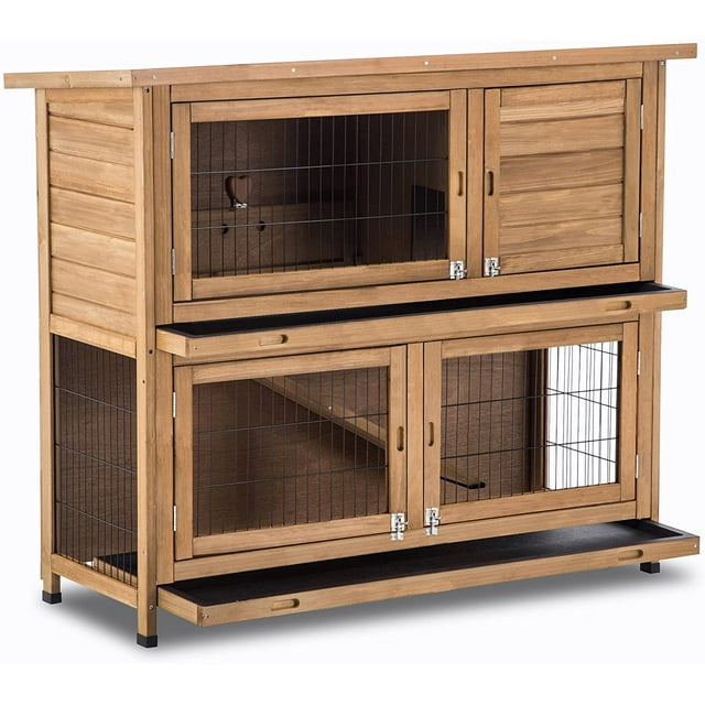 Lovupet 2 Story Wooden Rabbit Hutch Cage with Pull Out Tray,1029 Brown