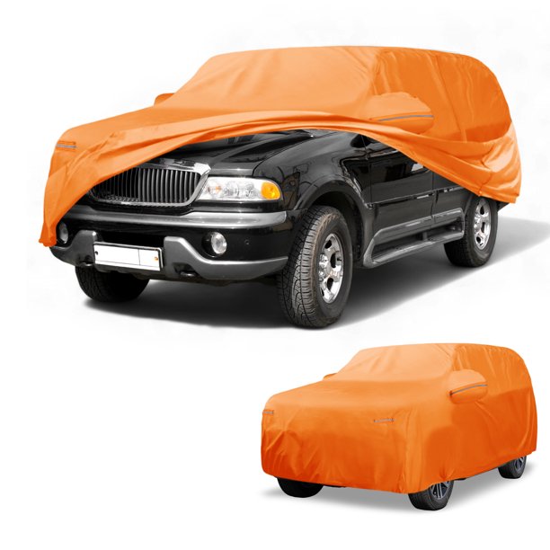 Funda para Coche Impermeable Unique Bargains para Todo Clima, Protección Exterior Completa Anti-UV Sol Lluvia para Lincoln Navigator 210D-PU Naranja con Franjas Reflectantes