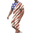 thumbnail image 1 of Mikilon Tenues Tendance pour Hommes Ensemble 2 Pcs Drapeau Américain Imprimé 3d Ensemble de Shorts Col Rond T-Shirt Manches Courtes Shorts Taille Élastique Ensemble 2 Pcs Rouge-A 3TG, 1 of 5