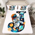 thumbnail image 2 of Homewish Boys Personalized Gifts Bed Sheets,Pink Letter J King Sheets,Cartoon Planet Astronaut Sheet Set For Boys Kids,Lightweight Room Decoration,4 Pieces, 2 of 7