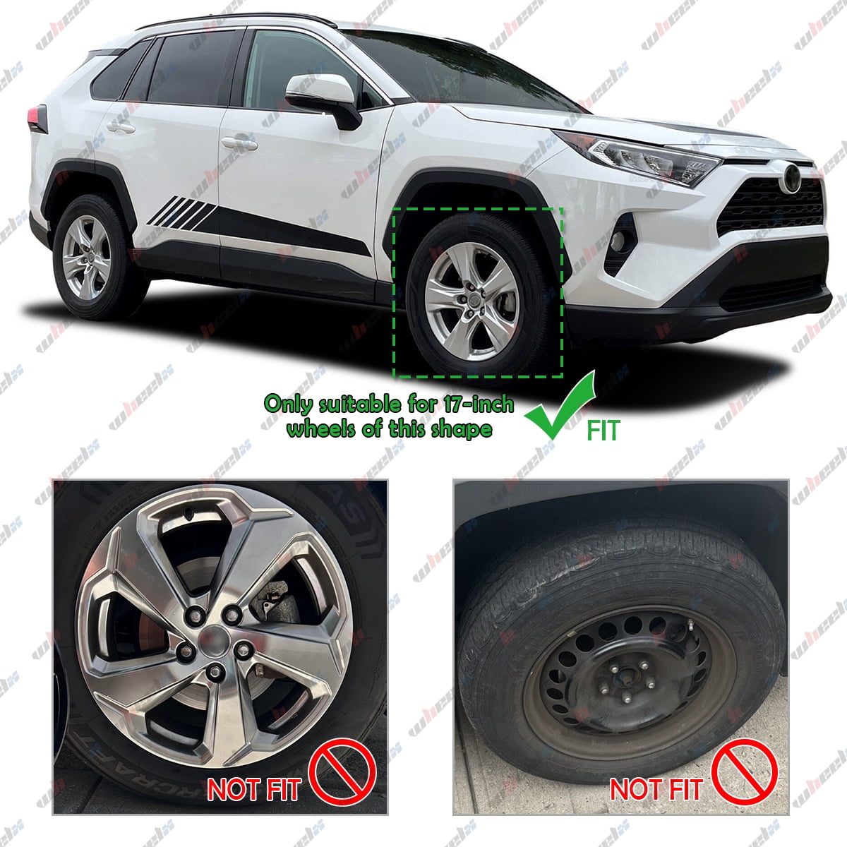 17 inch Hubcap Wheel Skin Covers Compatible with 2019-2025 Toyota RAV4 XLE Hybrid XLE, Durable ABS Plastic Tire Rim Covers (Set of 4), Standard Wheels - Snap On Replacement (Matte Black)