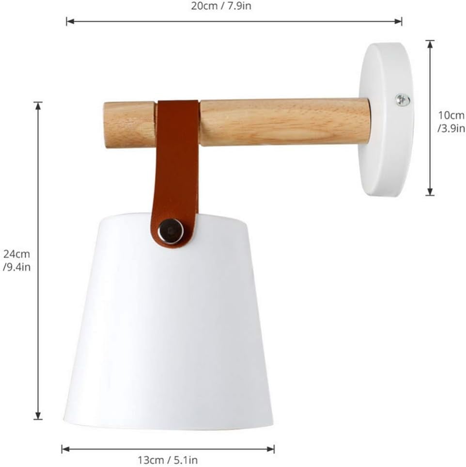 Wall Sconce Lamp Wall Sconces Light Fixture Nordic Wood Wall Sconce Lighting Black E27 Iron Art Leather Belt Wall Sconce Creative Wall Light for Home Bedroom Bedside Aisle Restaurant,White