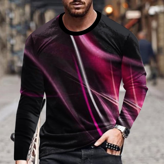 cllios Chandails à Manches Longues pour Hommes T-Shirt Graphique à Illusion d'Optique 3D Grande Taille Décontracté Col Rond Hauts T-Shirts de Designer Fantaisie T-Shirt Léger d'Entraînement Chandails pour Muscles pour Hommes