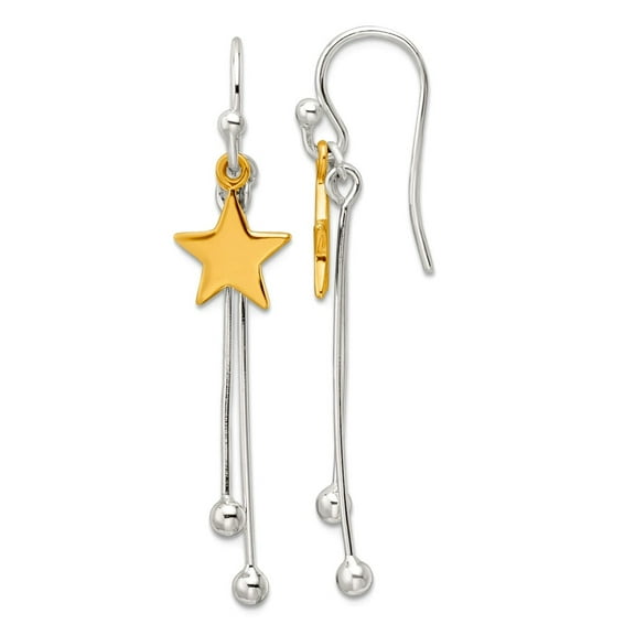 925 Sterling Silver Gold-tone Polished Star Long Drop Dangle Earrings 43.6x8.8mm Wide Dangle Earring for Women