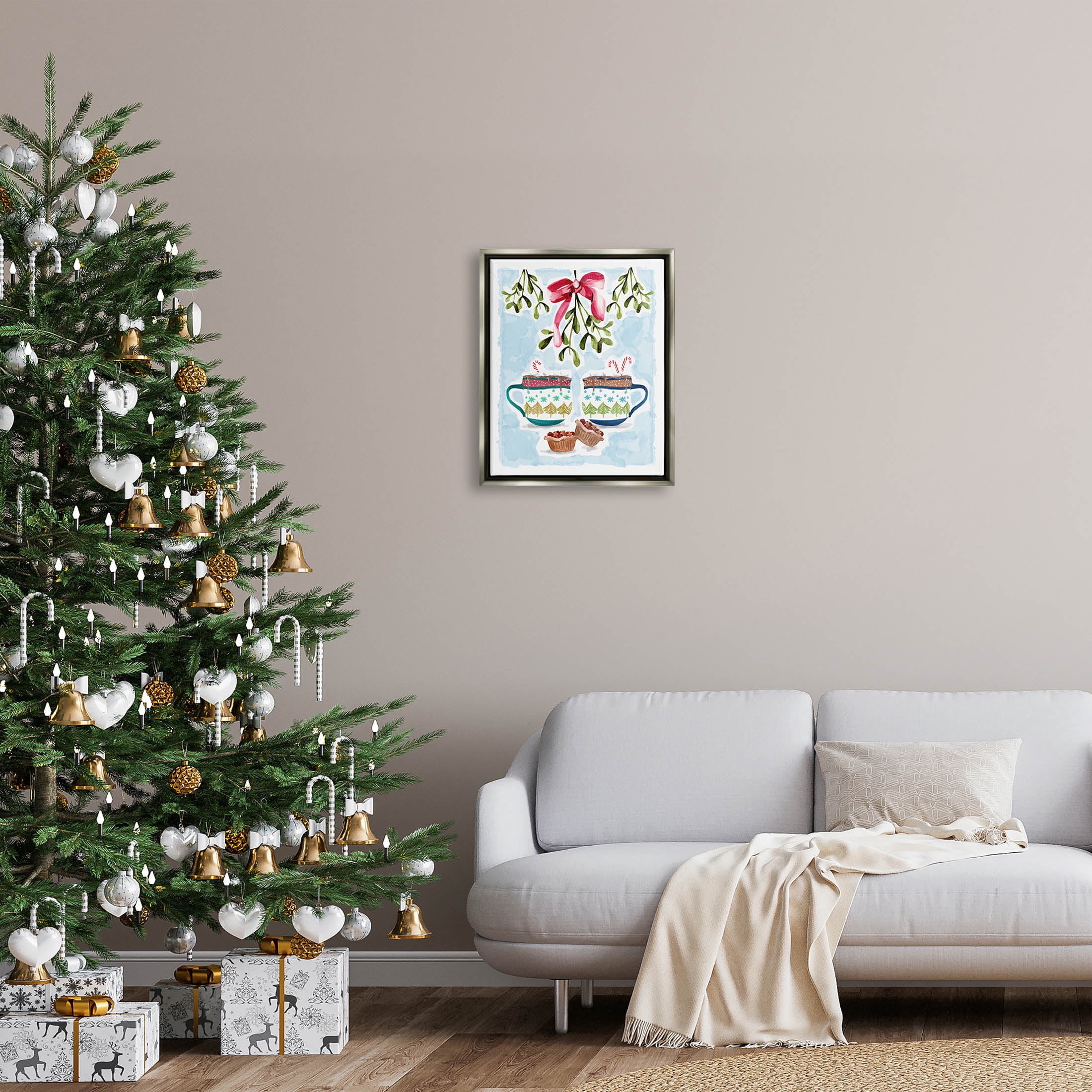 Cozy Winter Cocoa Dessert Holiday Graphic Art Luster Gray Framed Art Print Wall Art