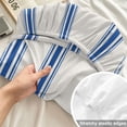 thumbnail image 4 of Full Size Fitted Sheet Set - Navy Blue Striped 3 Piece Bedding Sets 16" Deep Pocket Fitted Sheet with 2 Pillowcases Rustic Blue Stripe Modern Art Beige Brushed Microfiber Hotel Luxury Bed Sheets, 4 of 9