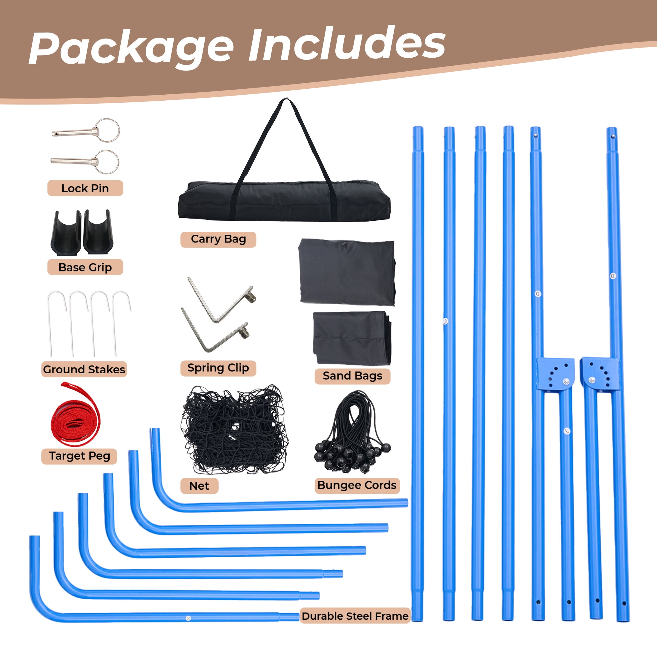 EDX Volleyball Rebounder Net with Travel Bag, Adjustable Angle Training Equipment for Solo Practice & Team Drills, Blue