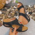 thumbnail image 2 of Slippers for Women Indoor Outdoor Wedge Thick Sole Open Toe Slip-on Peep Toe Slides Women Footwear Causal Summer Dressy Beach Shoes Black 9, 2 of 9