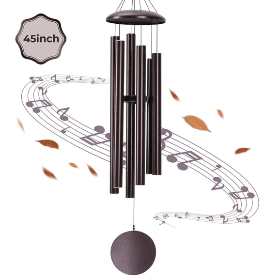 BSHAPPLUS® 45" Wind Chimes for Outside, Heavy Duty Wind Chimes,Memorial Wind Chimes with 6 Large Deep Tone Aluminum Tubes for loss of loved one,Home Garden Hanging Decor,Brown
