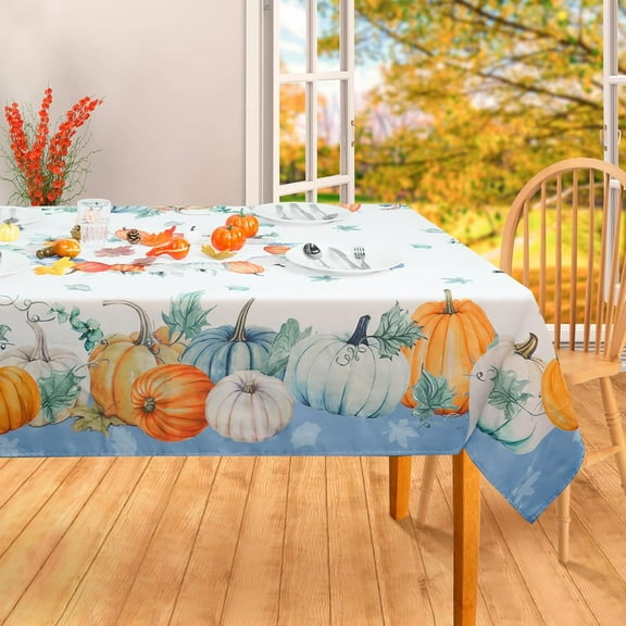 Fall Tablecloth 60"x84" Rectangular, Orange Blue White Pumpkin Fall Harvest Tablecloths Decor,Water Resistant Autumn Thanksgiving Table Cover for Home Dinner Party Picnic