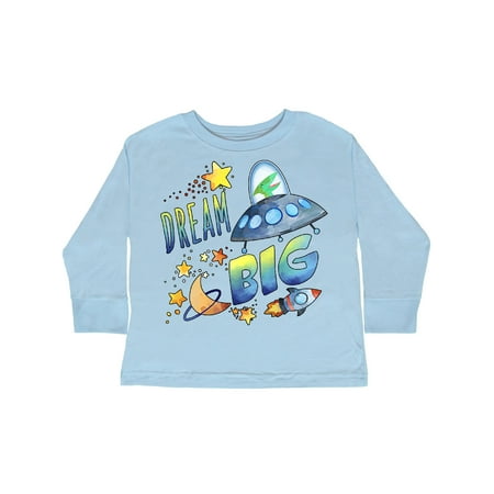 

Inktastic Dream Big Cute Space Dinosaur Flying Spaceship Gift Toddler Boy or Toddler Girl Long Sleeve T-Shirt