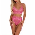 thumbnail image 3 of Conjunto de lencería de encaje sexy para mujer Ropa interior Sujetador Liguero Ropa de dormir, Rosa, L Advancent XX000094-09, 3 of 7