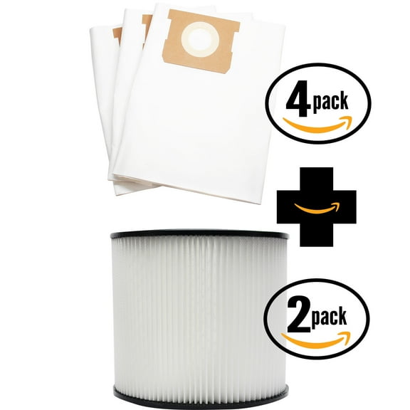 12 Replacement Shop-Vac CH87-650C Vacuum Bags & 2 Cartridge Filter - Compatible Shop-Vac 90661 Bags & 90304 Filter